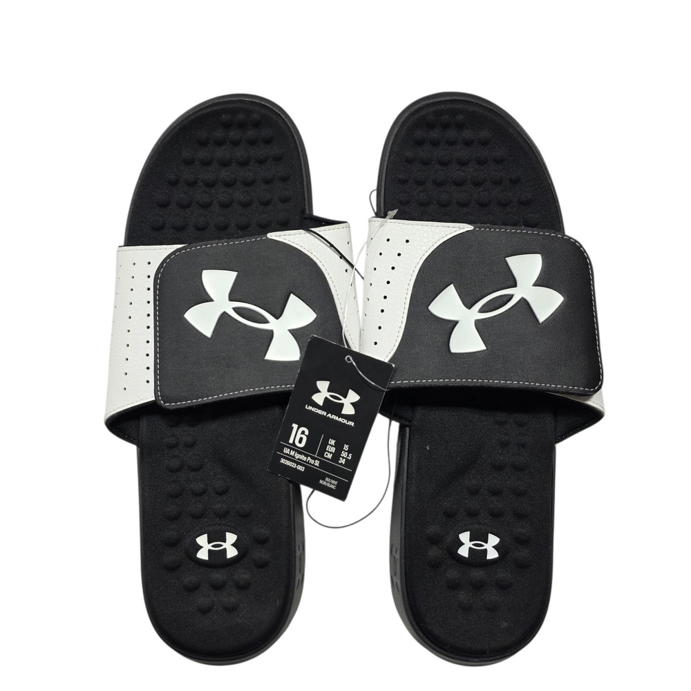NEW Under Armour Ignite Pro SL Men's Size 16 Black White Slides Sandals‎